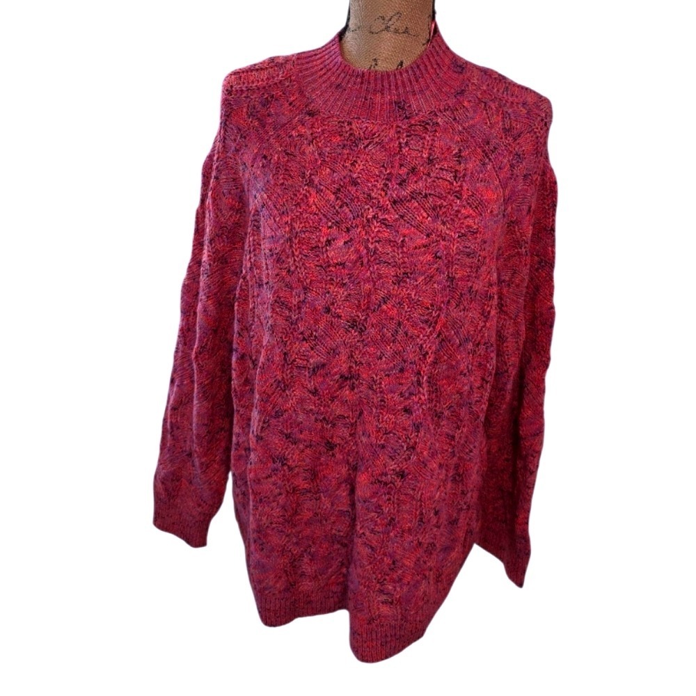 J. Jill Mock Neck Pink Marled Heathered Herringbone Tunic Sweater Size XL NEW‎